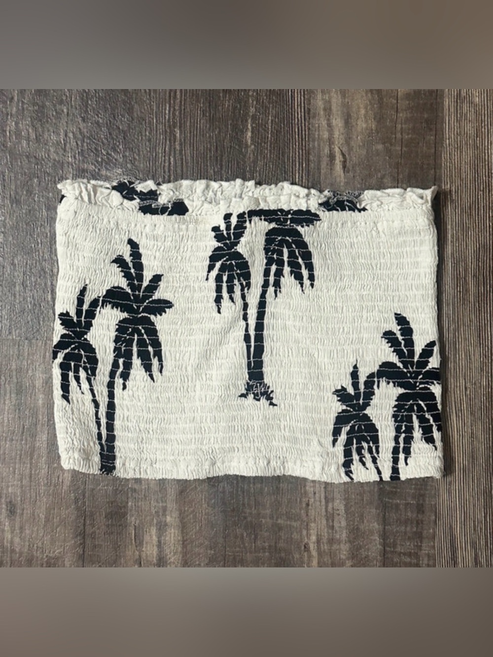 India Boutique White Smocked Palm-Print Crop Top with Black Palms